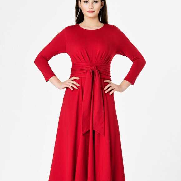 Eshakti -Obi Belt Cotton Jersey Knit Maxi Dress - Picture 4 of 4